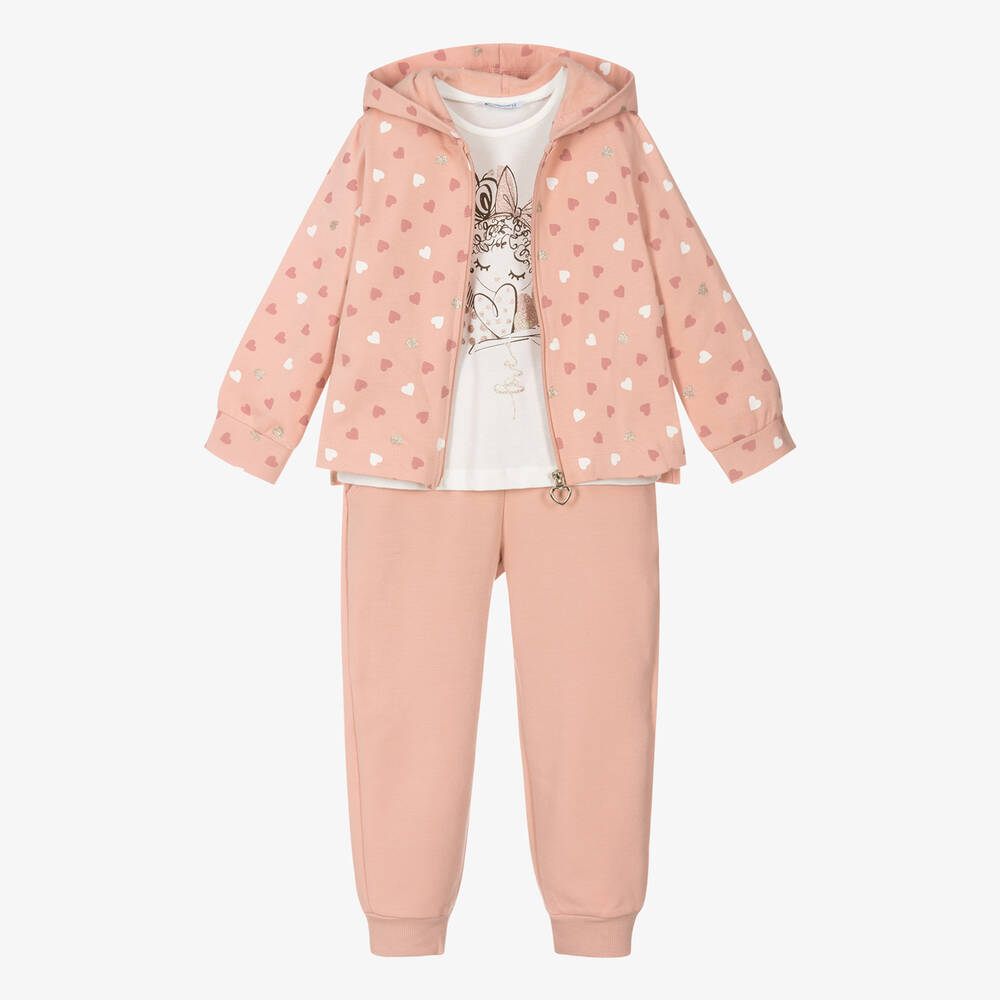 Mayoral - Girls Pink Cotton Heart Tracksuit Set | Childrensalon