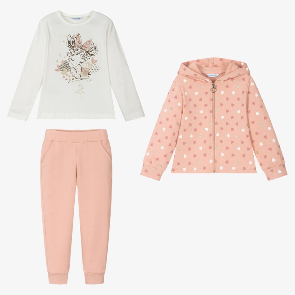Mayoral-Girls Pink Cotton Heart Tracksuit Set | Childrensalon Outlet