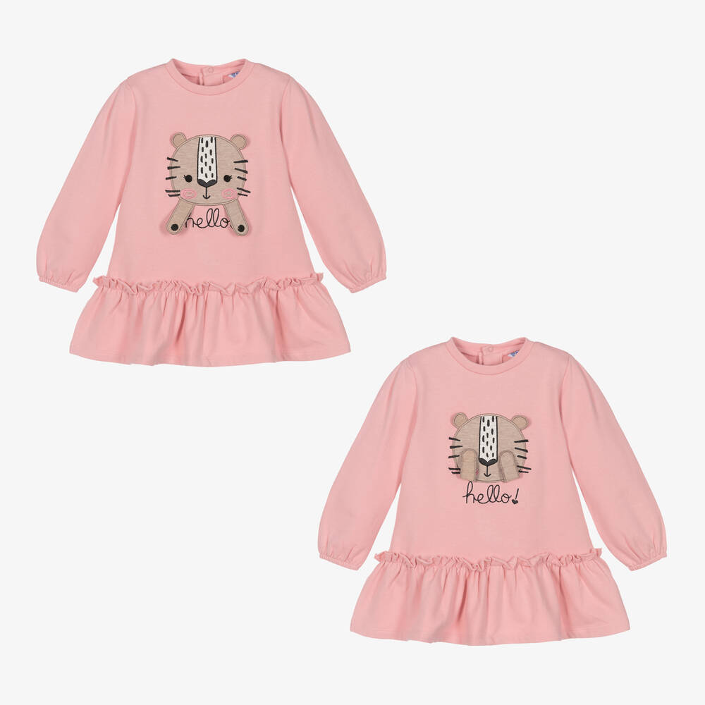 Mayoral - Girls Pink Cotton Jersey Cat Dress | Childrensalon