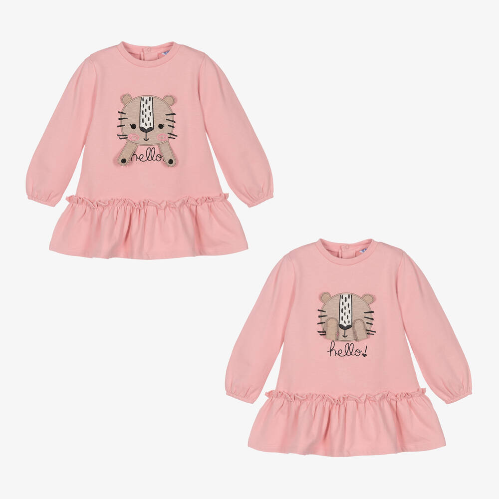 Mayoral - Rosa Baumwolljersey-Kleid mit Katze | Childrensalon