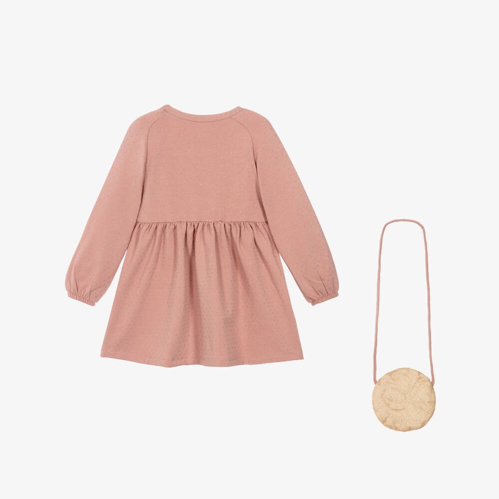 Mayoral-Girls Pink Cotton Jersey Gold Dot Dress Set | Childrensalon Outlet