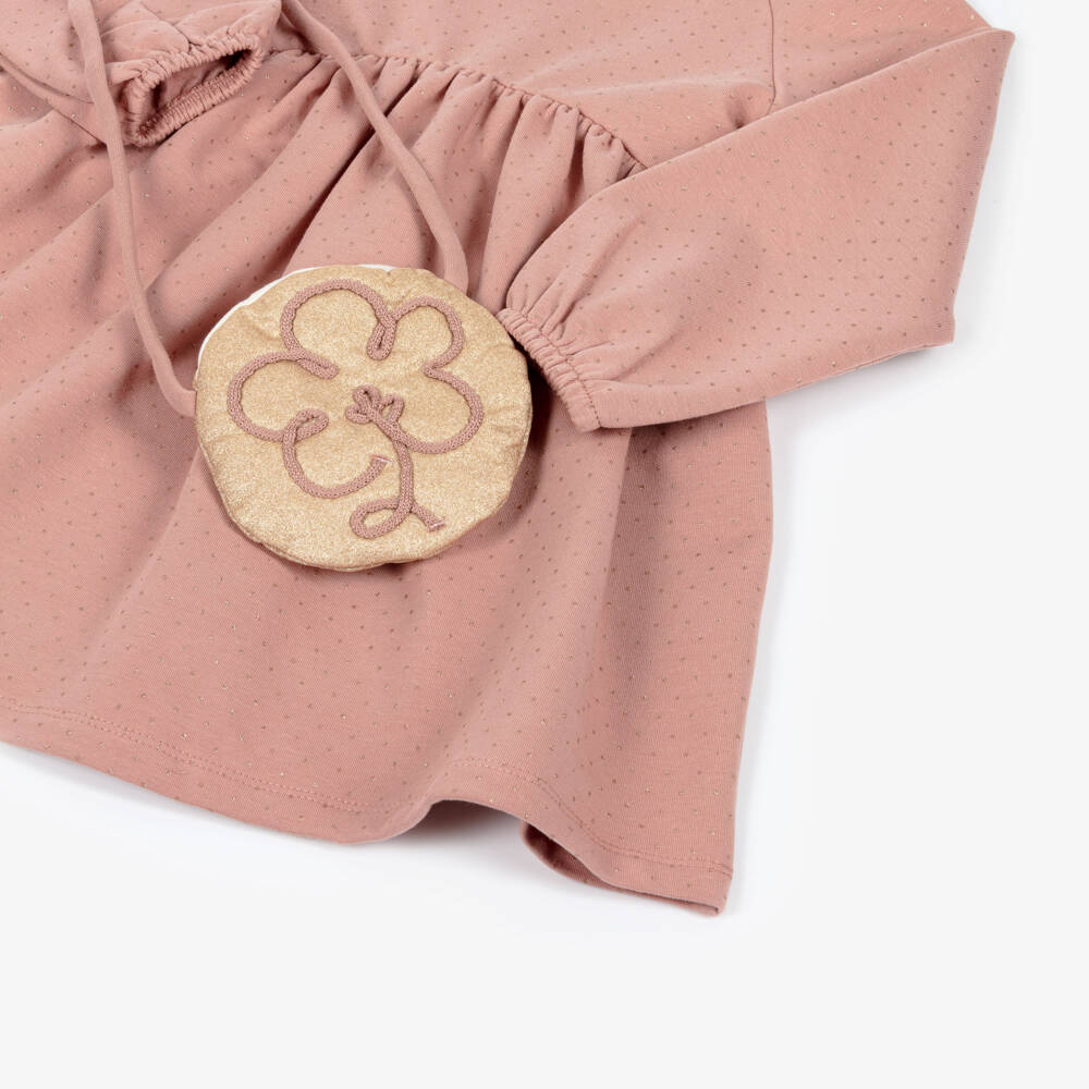 Mayoral-Girls Pink Cotton Jersey Gold Dot Dress Set | Childrensalon Outlet