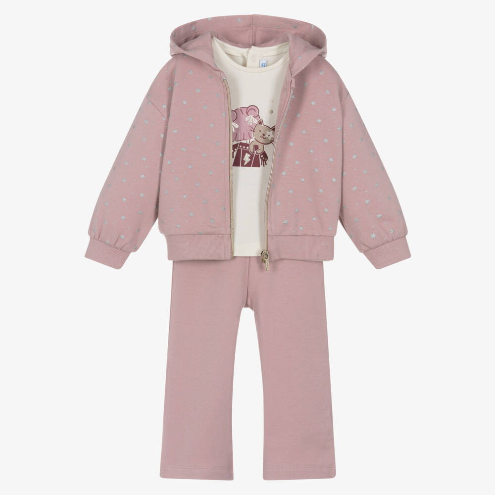 Mayoral-Girls Pink Cotton Jersey Star Print Tracksuit Set | Childrensalon Outlet
