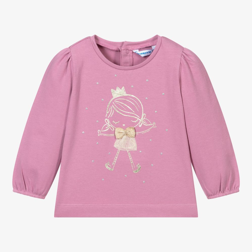 Mayoral - Girls Pink Cotton Jersey Top | Childrensalon