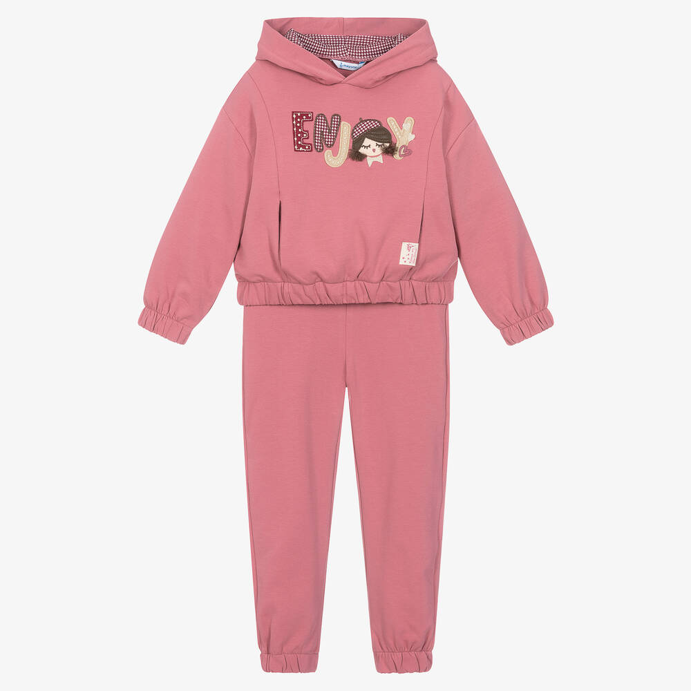 Mayoral - Girls Pink Cotton Jersey Tracksuit | Childrensalon