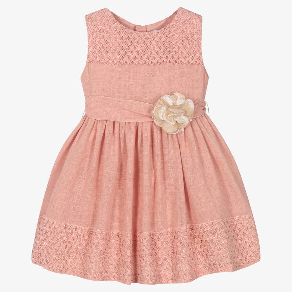 Mayoral - Girls Pink Cotton Lace Dress | Childrensalon