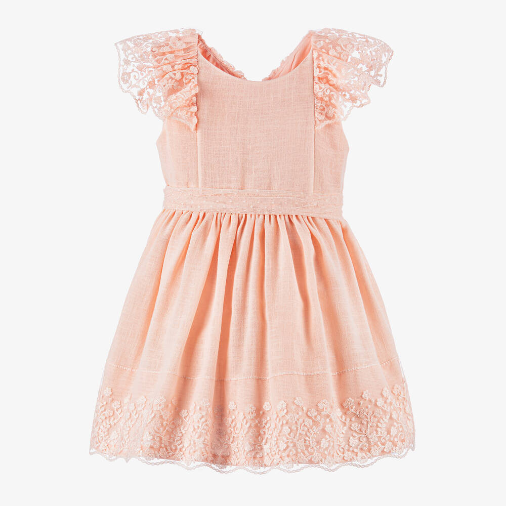 Mayoral-Girls Pink Cotton & Lace Dress | Childrensalon Outlet