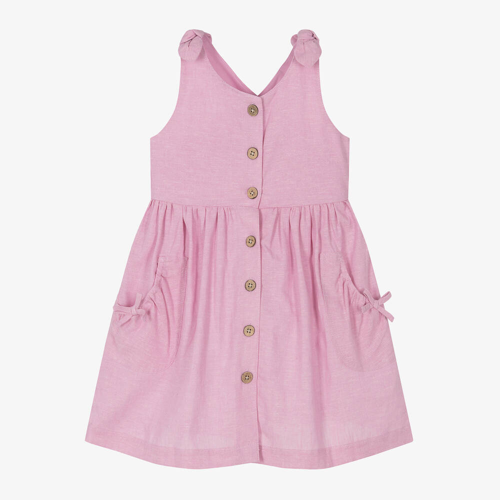 Mayoral-Girls Pink Cotton & Linen Dress | Childrensalon Outlet
