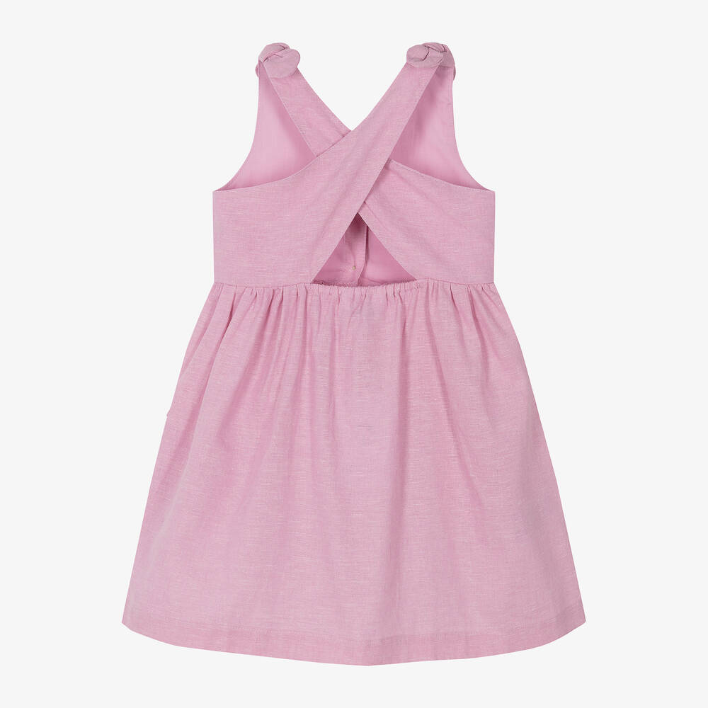 Mayoral-فستان قطن وكتان لون زهري | Childrensalon Outlet