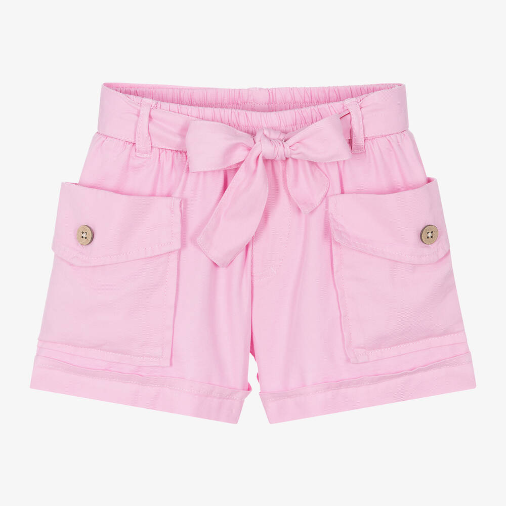 Mayoral-Girls Pink Cotton & Lyocell Cargo Shorts | Childrensalon Outlet