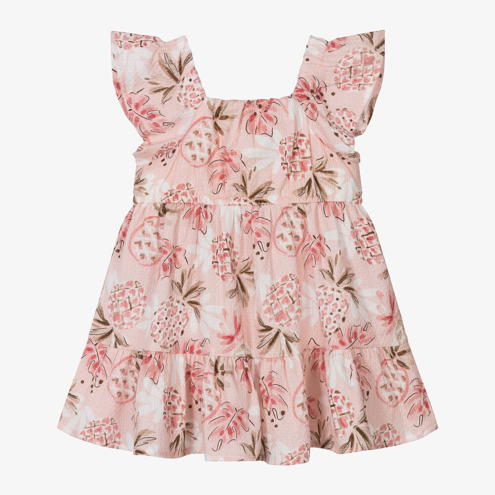Mayoral-Girls Pink Cotton Pineapple Print Dress | Childrensalon Outlet