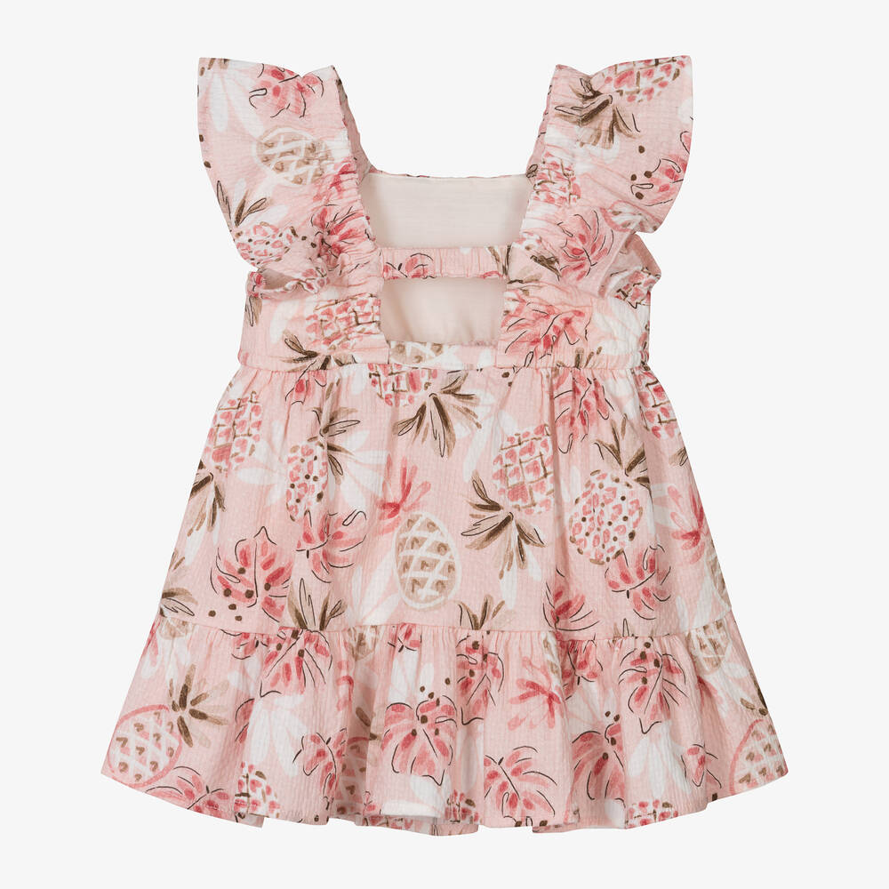 Mayoral-Girls Pink Cotton Pineapple Print Dress | Childrensalon Outlet