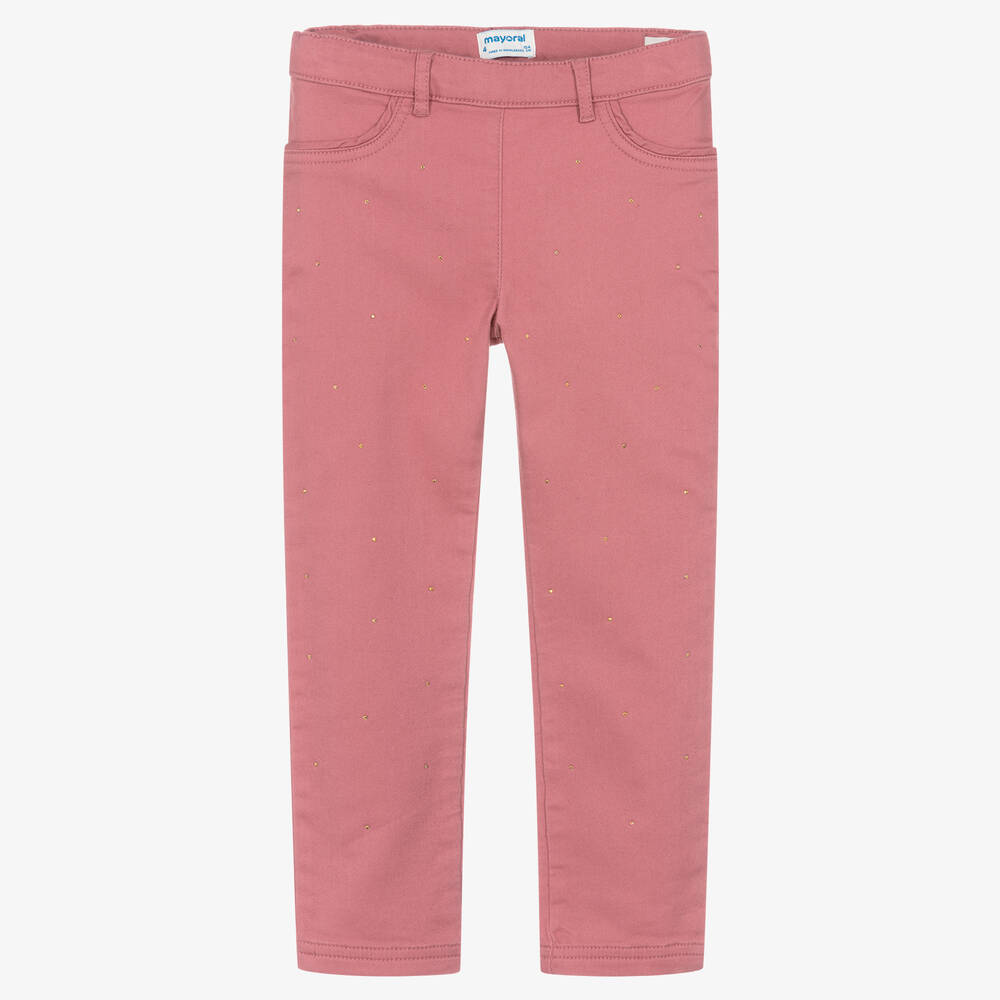 Mayoral - Girls Pink Cotton Rhinestone Trousers | Childrensalon
