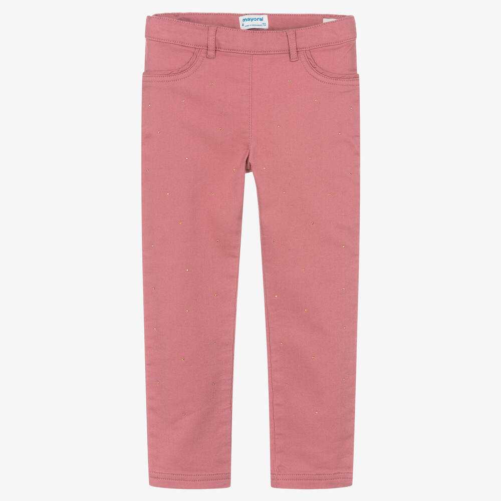 Mayoral-Розовые хлопковые брюки со стразами | Childrensalon Outlet