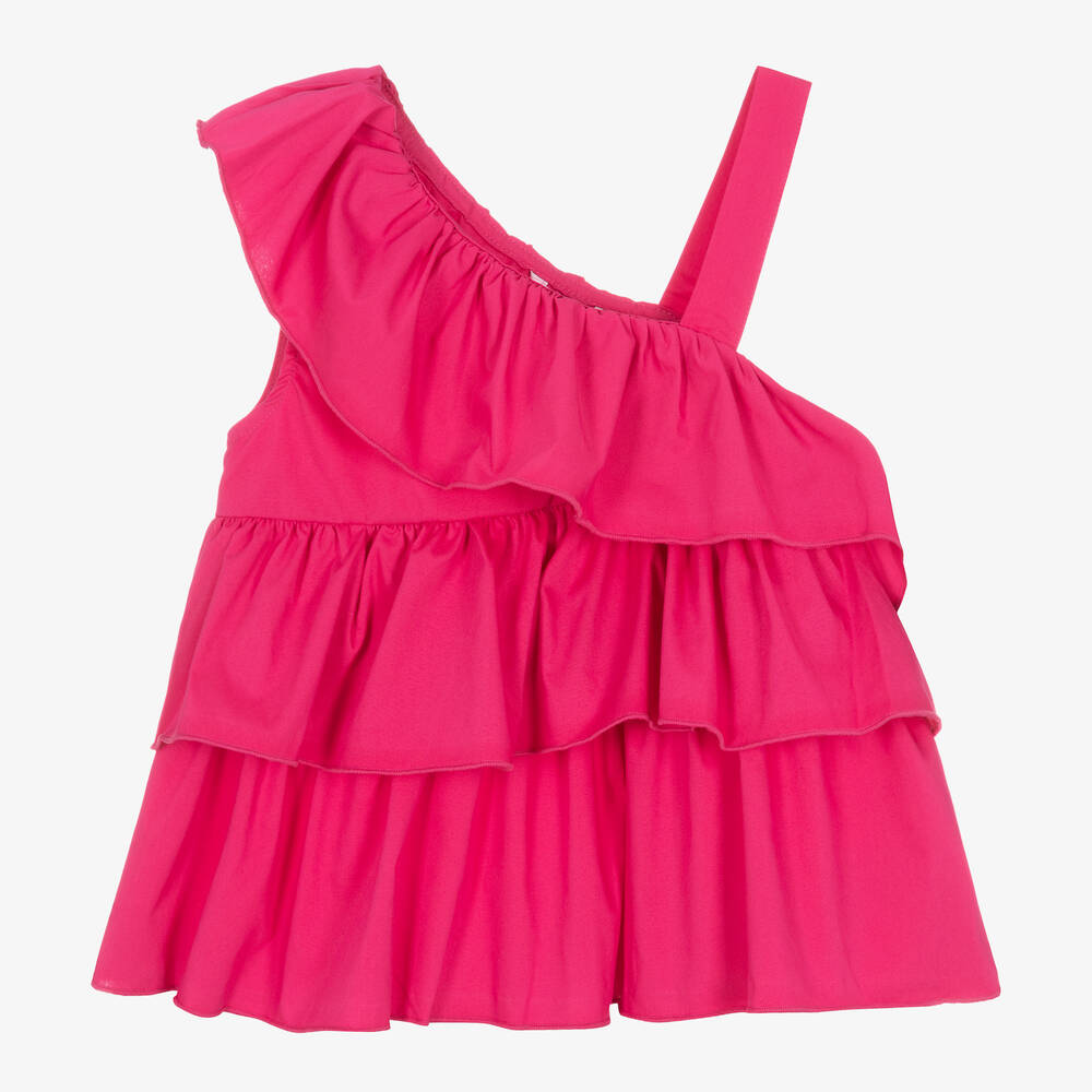 Mayoral - Girls Pink Cotton Ruffle Blouse | Childrensalon