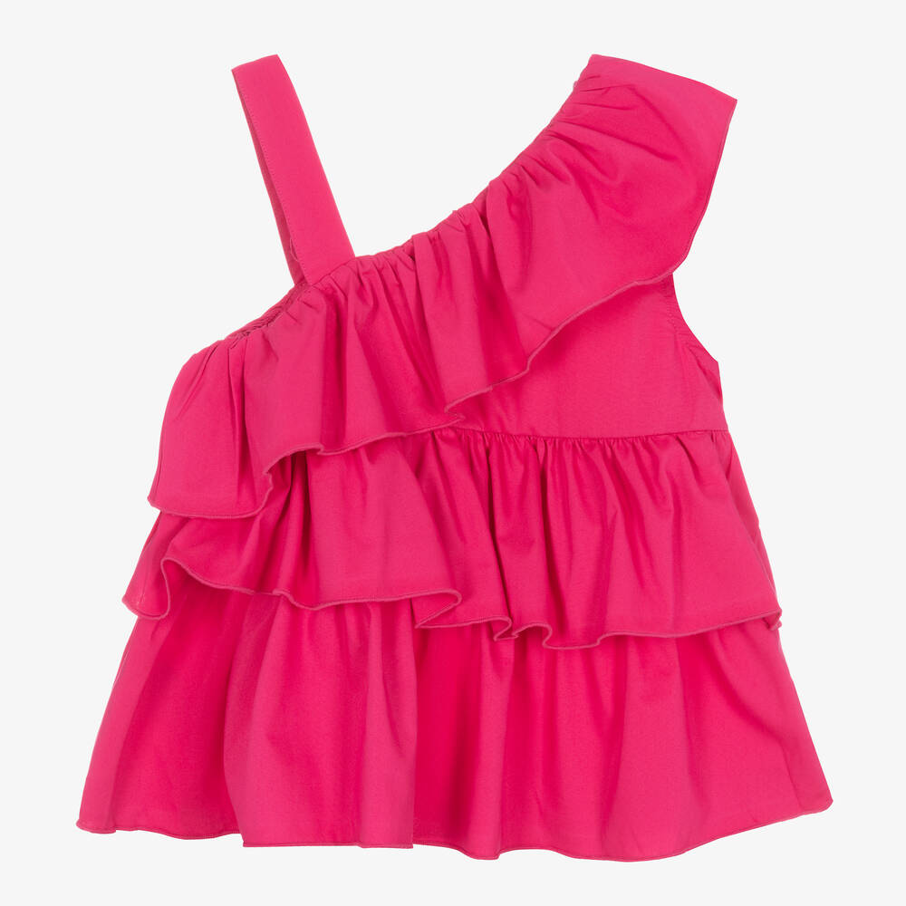 مايورال-بلوز قطن بوبلين مزين بكشكش لون زهري للبنات | Childrensalon Outlet