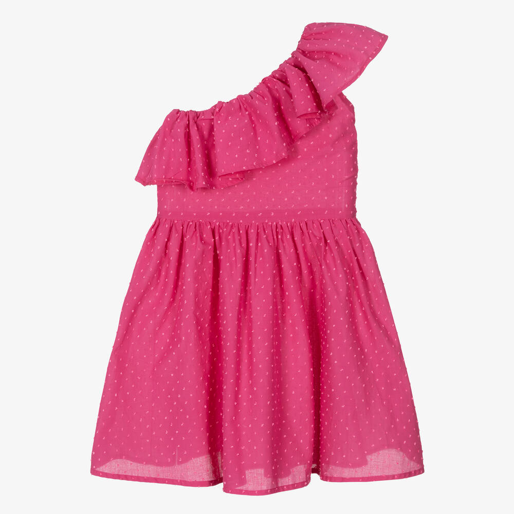 Mayoral - فستان مزيج قطن بلوميتي مزين بكشكش لون زهري | Childrensalon