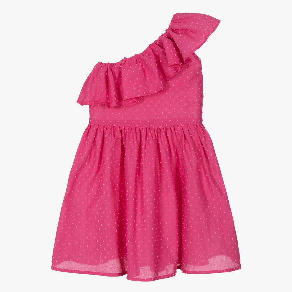 Mayoral-Розовое хлопковое платье с оборкой | Childrensalon Outlet