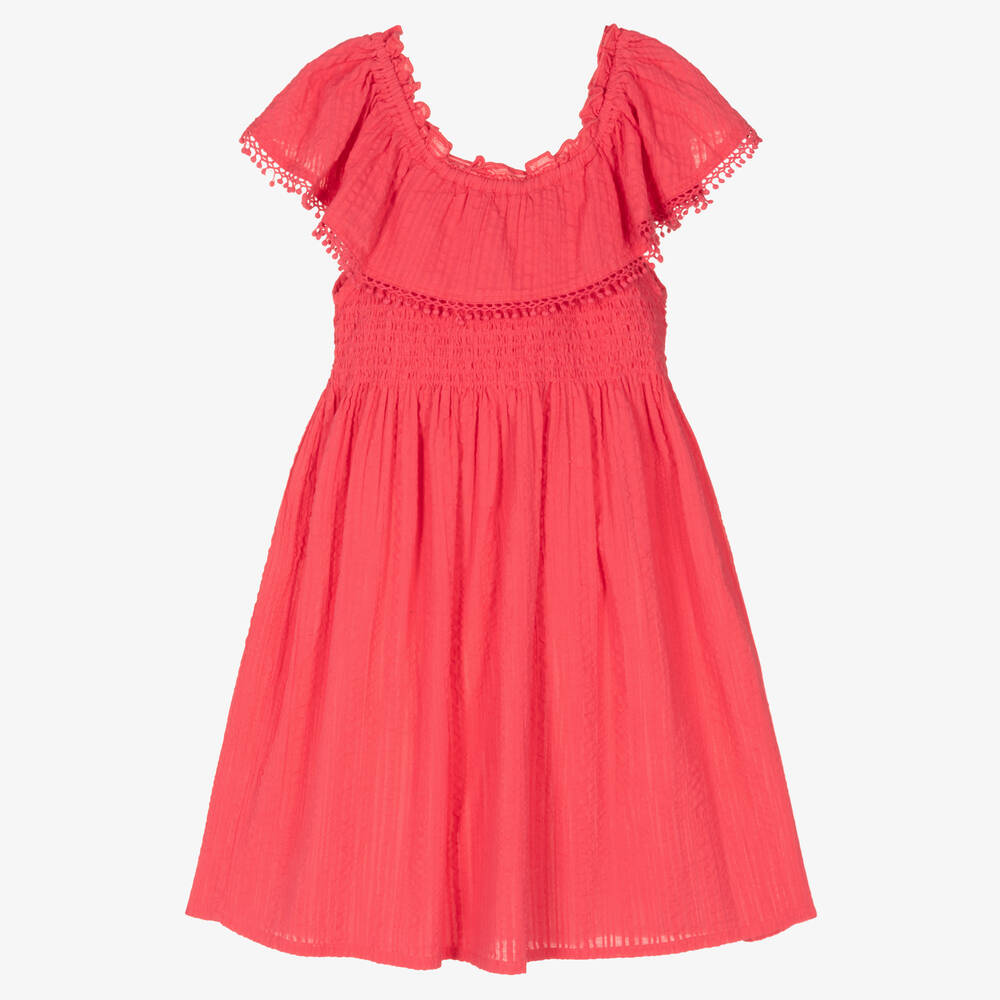 Mayoral - Girls Pink Cotton Seersucker Dress | Childrensalon