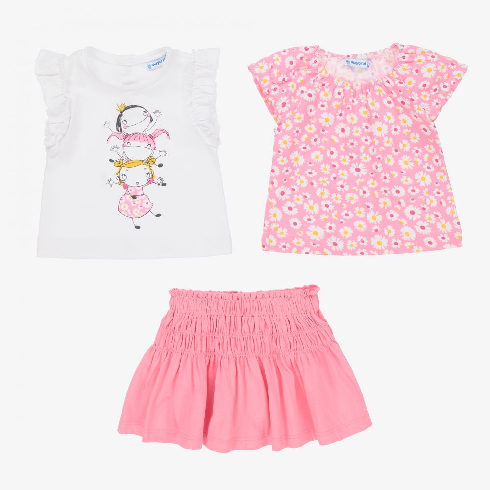 Mayoral - Girls Pink Cotton Skirt Set | Childrensalon