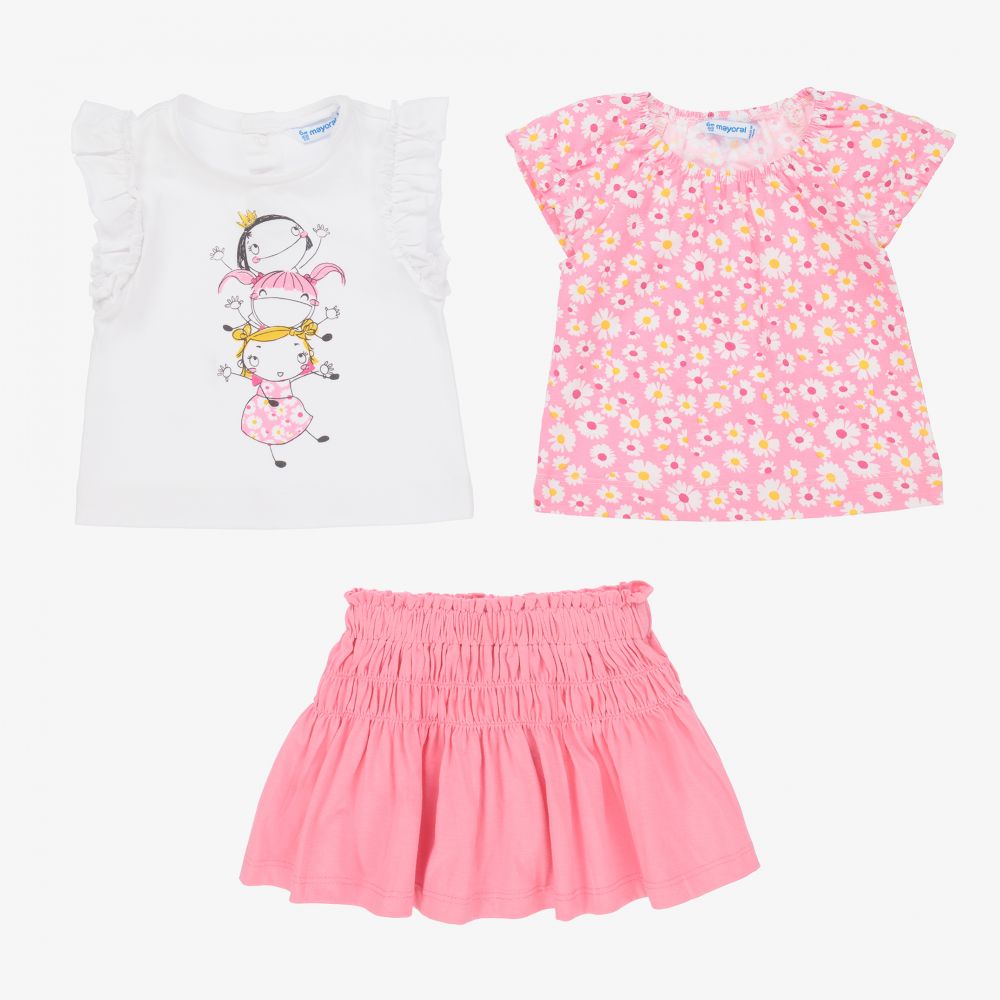 Mayoral-Girls Pink Cotton Skirt Set | Childrensalon Outlet