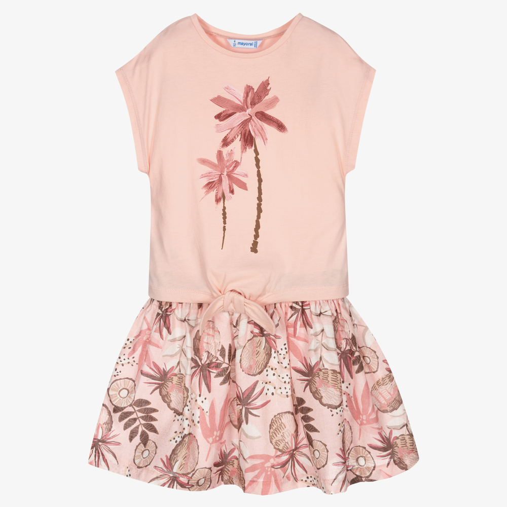 Mayoral - Girls Pink Cotton Skirt Set | Childrensalon