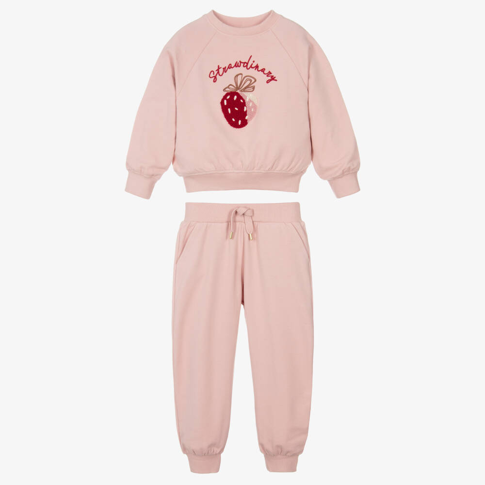 Mayoral-Girls Pink Cotton Strawberry Tracksuit | Childrensalon Outlet