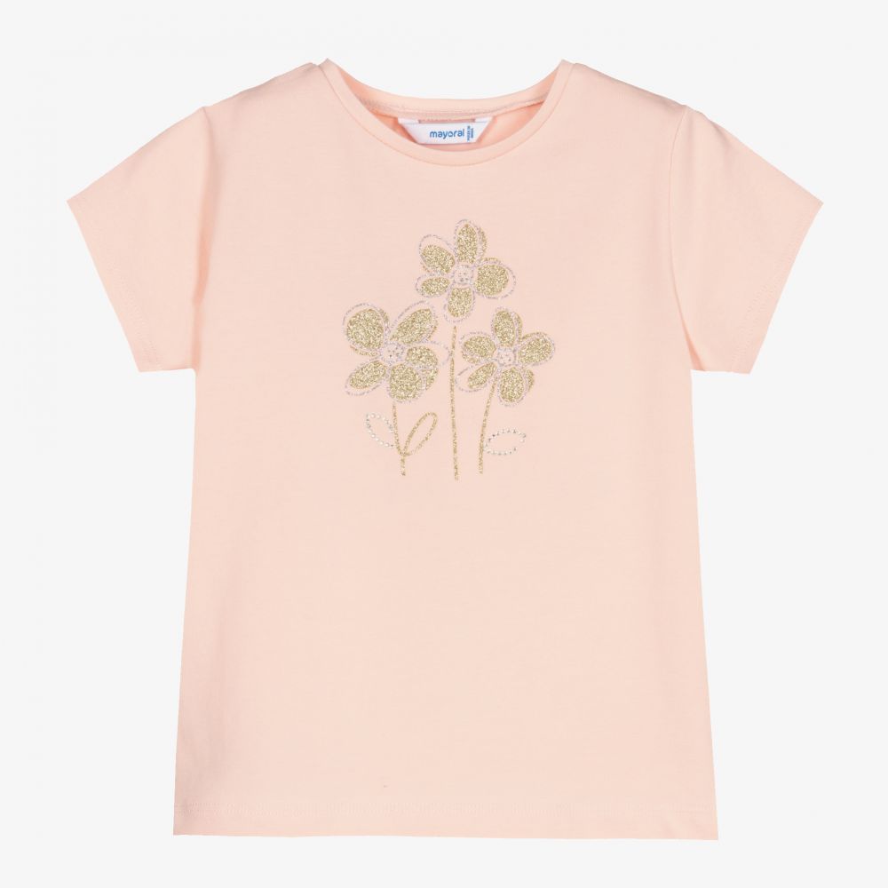 Mayoral - Розовая хлопковая футболка для девочек | Childrensalon