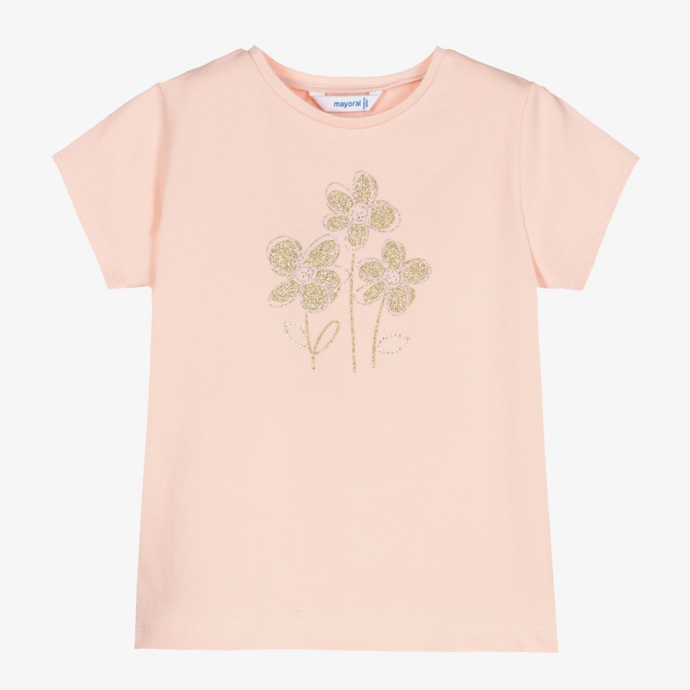 Mayoral-Girls Pink Cotton T-Shirt | Childrensalon Outlet