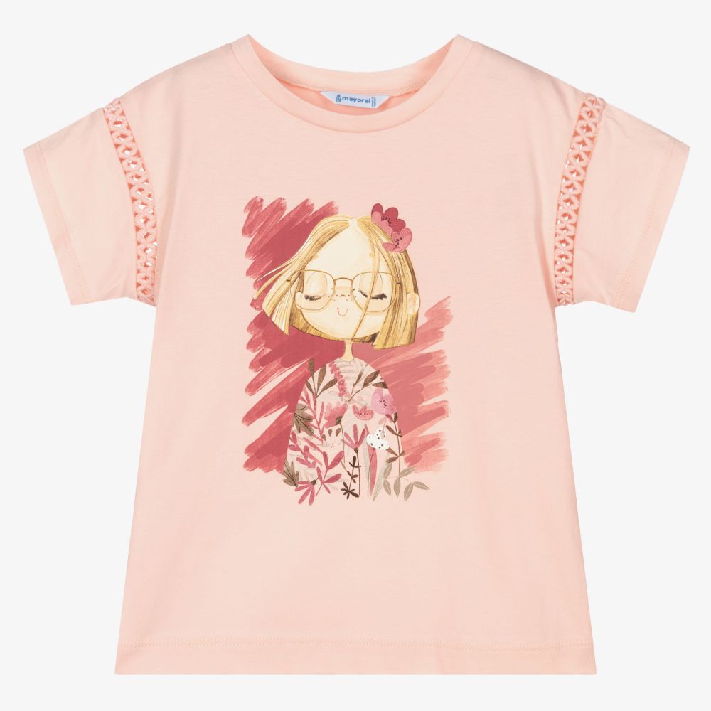 Mayoral-Girls Pink Cotton T-Shirt | Childrensalon Outlet