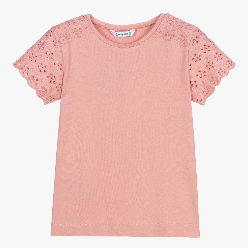 Mayoral-Girls Pink Cotton T-Shirt | Childrensalon Outlet