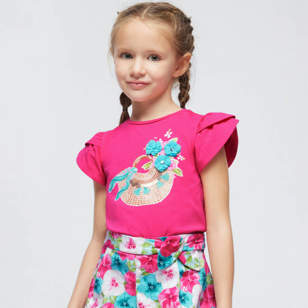 Mayoral-Girls Pink Cotton T-Shirt | Childrensalon Outlet