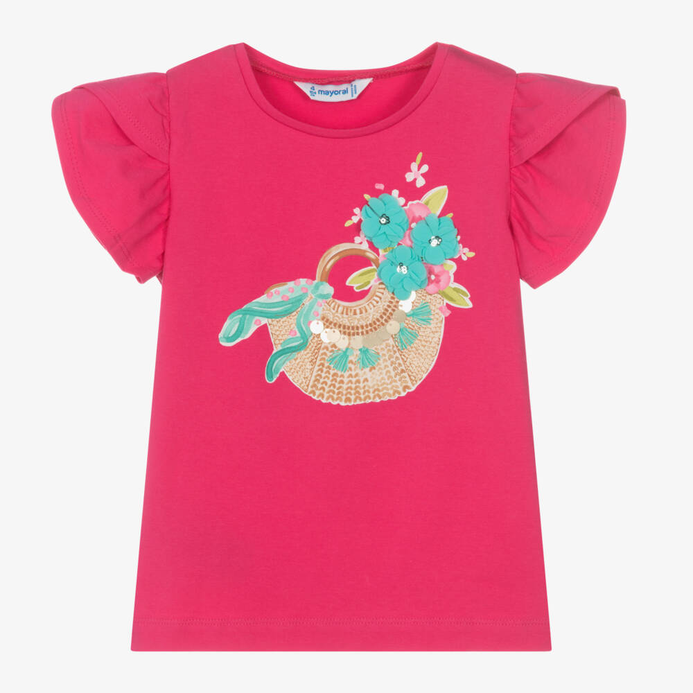 Mayoral-Girls Pink Cotton T-Shirt | Childrensalon Outlet