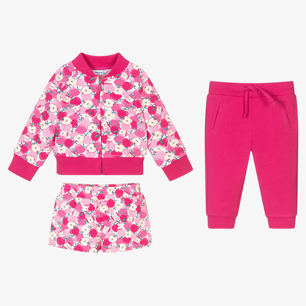 Mayoral - Pinker Baumwoll-Trainingsanzug (3-teilig) | Childrensalon