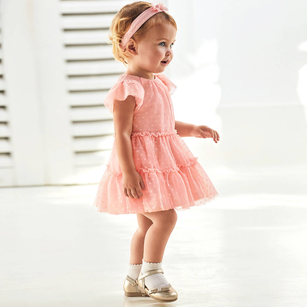 Mayoral-Girls Pink Cotton & Tulle Dress Set | Childrensalon Outlet