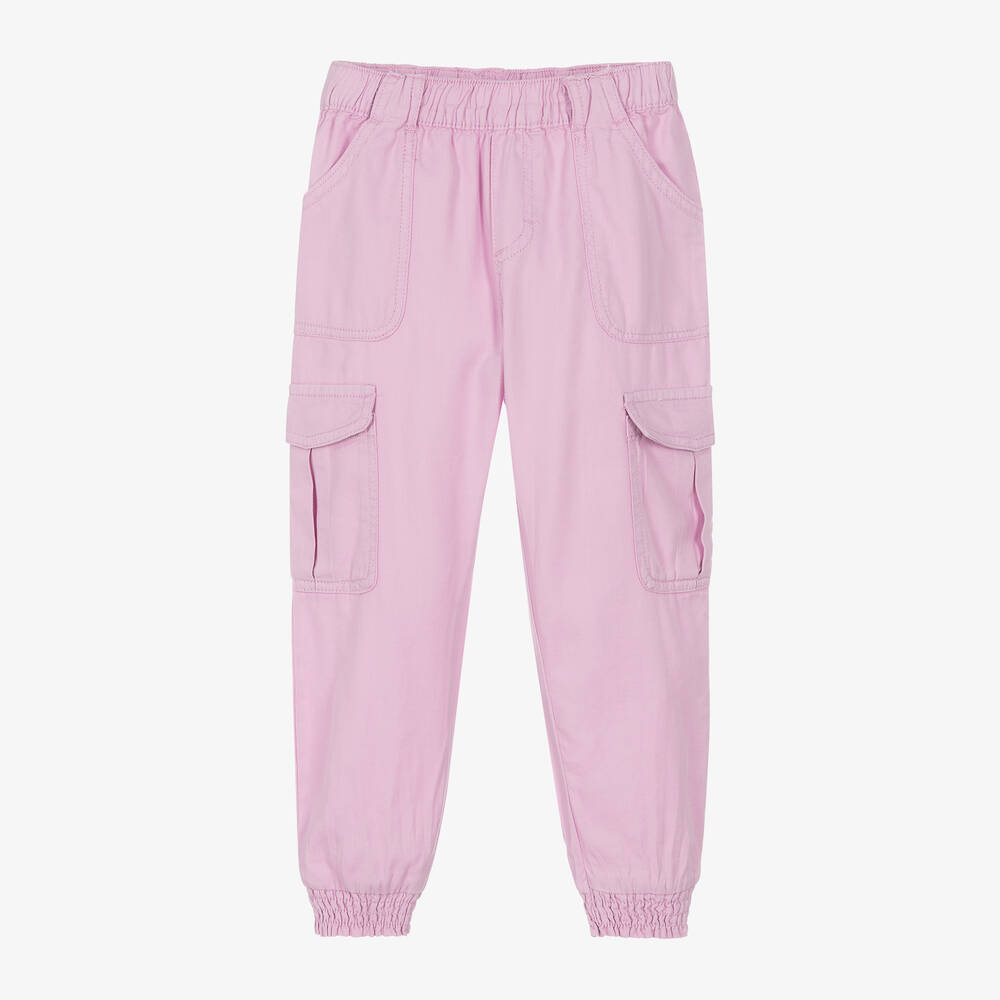 Mayoral-Girls Pink Cotton Twill Cargo Trousers | Childrensalon Outlet