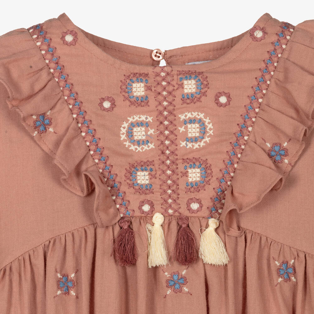 Mayoral-Розовое платье из хлопкового твила для девочек | Childrensalon Outlet