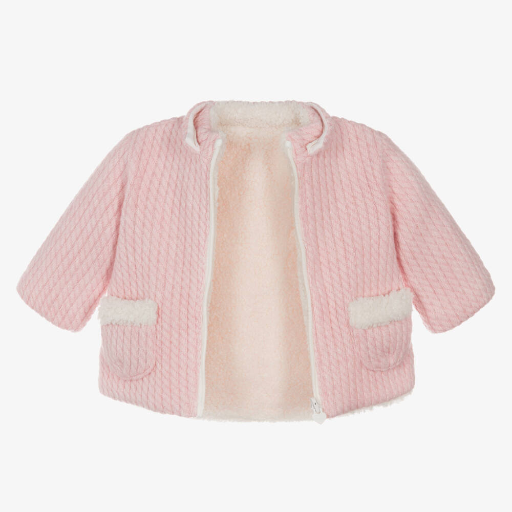 Mayoral Newborn-Girls Pink & Cream Reversible Coat | Childrensalon Outlet