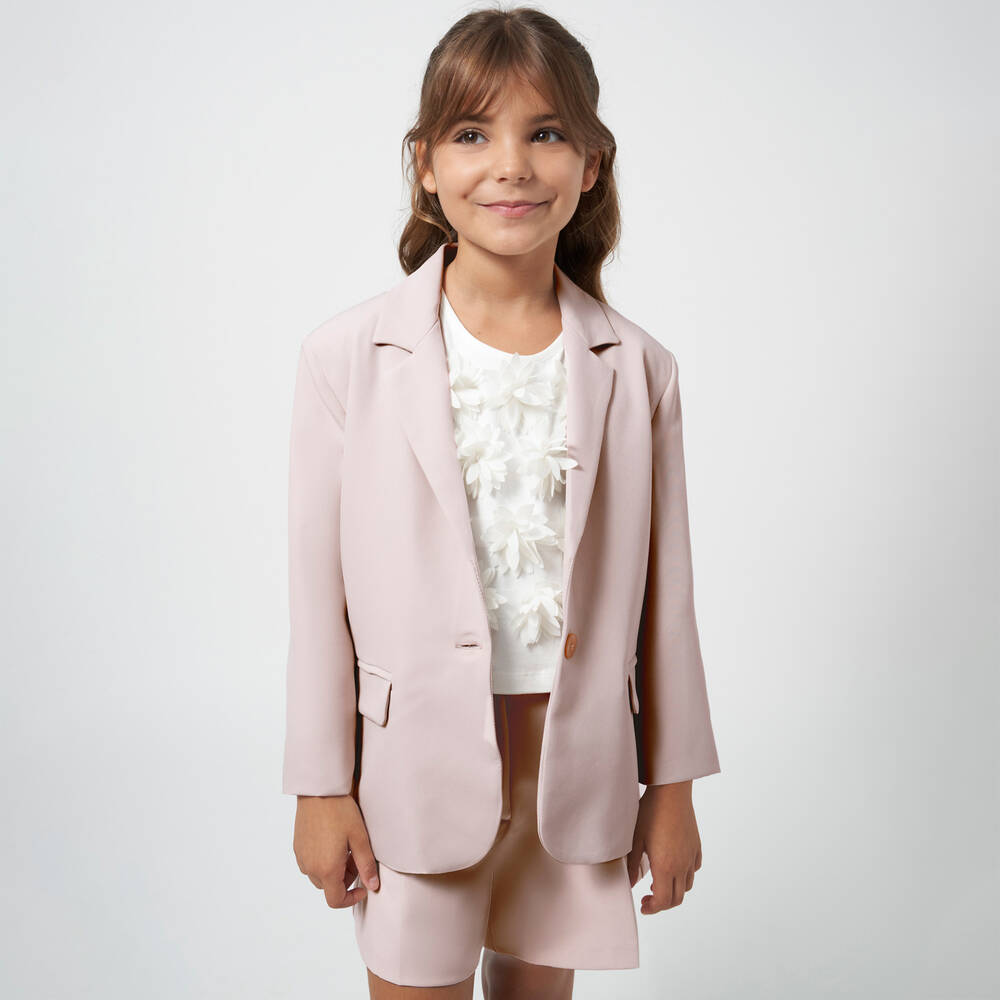 Mayoral-Girls Pink Crêpe Blazer | Childrensalon Outlet