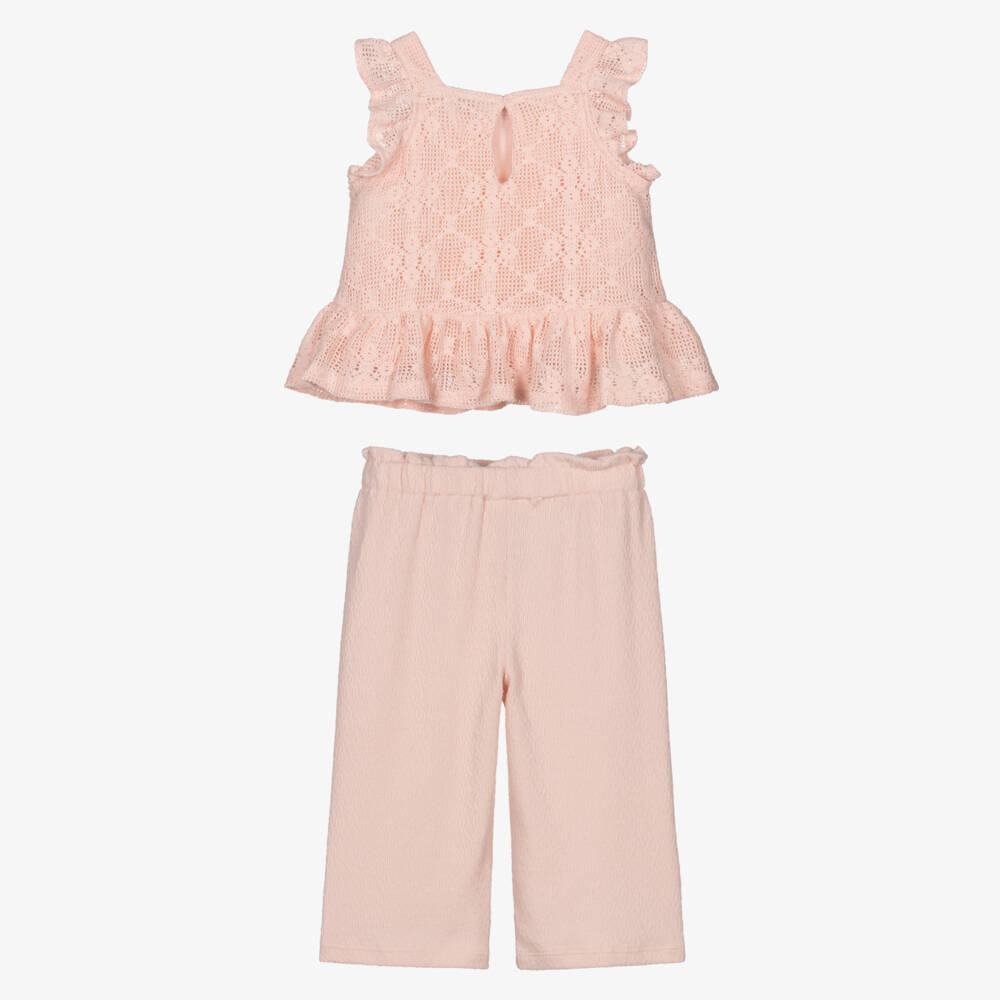 Mayoral-Girls Pink Crochet Trouser Ensemble | Childrensalon Outlet