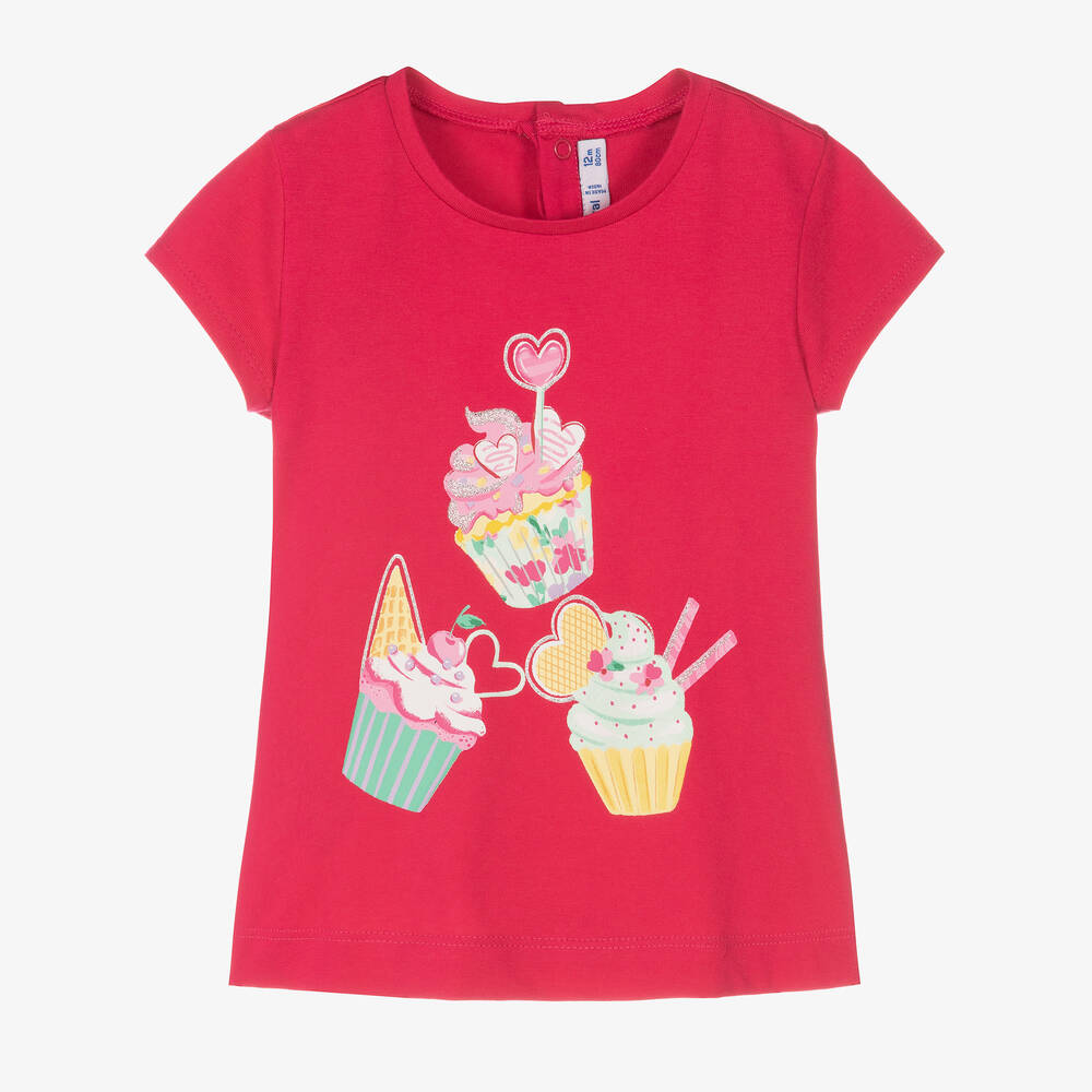 Mayoral - Girls Pink Cupcake Cotton T-Shirt | Childrensalon
