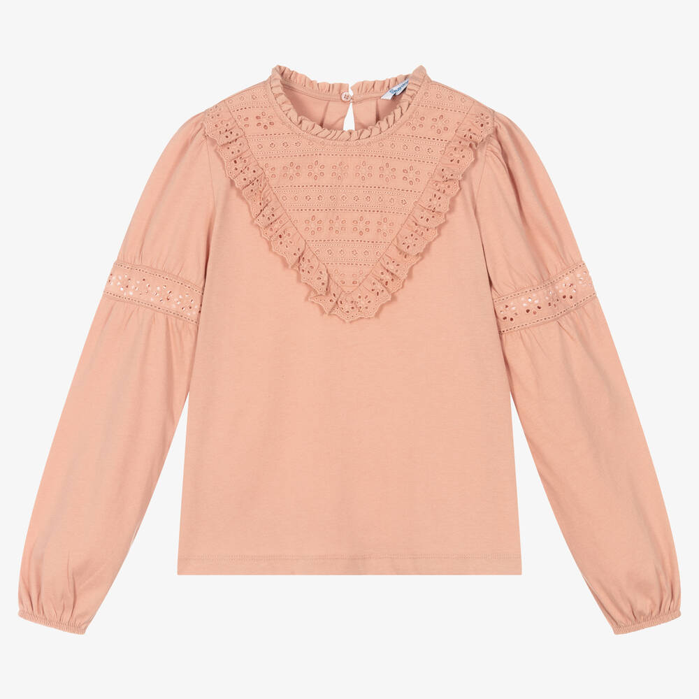 Mayoral - Girls Pink Cutwork Blouse | Childrensalon