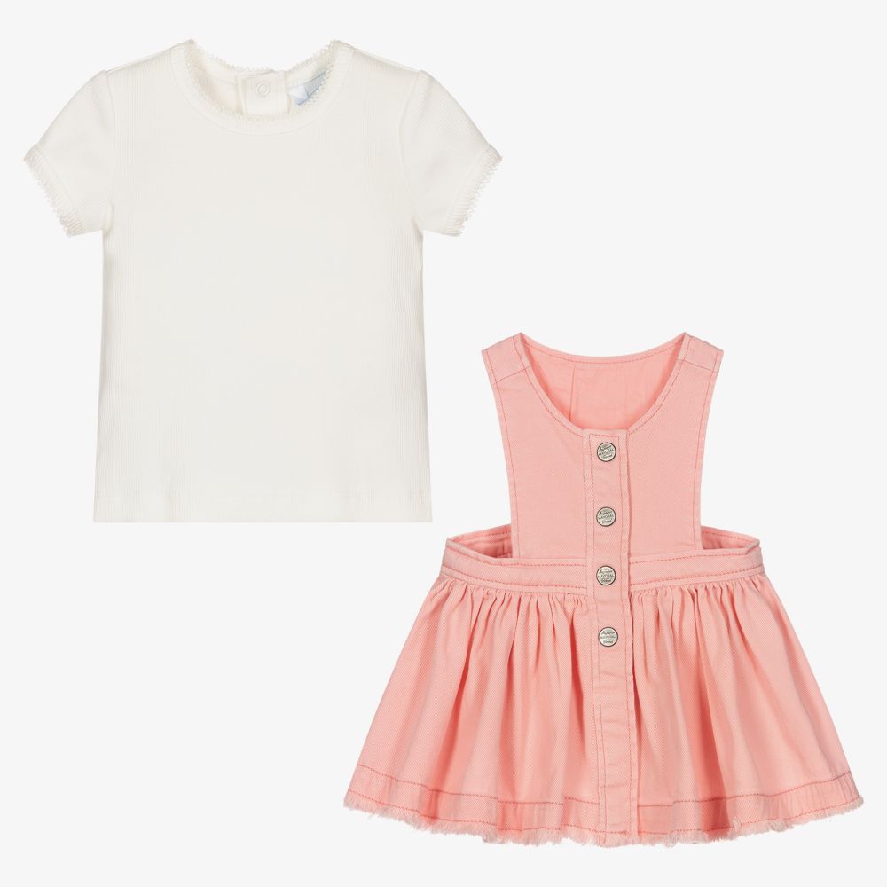 Mayoral Girls Pink Denim Dress Set Childrensalon Outlet