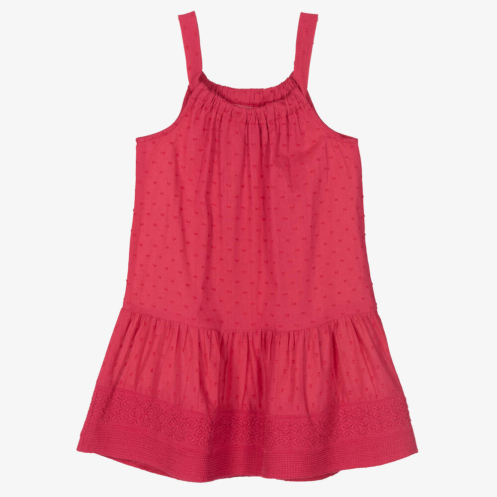 Mayoral-Girls Pink Embroidered Cotton Dress | Childrensalon Outlet