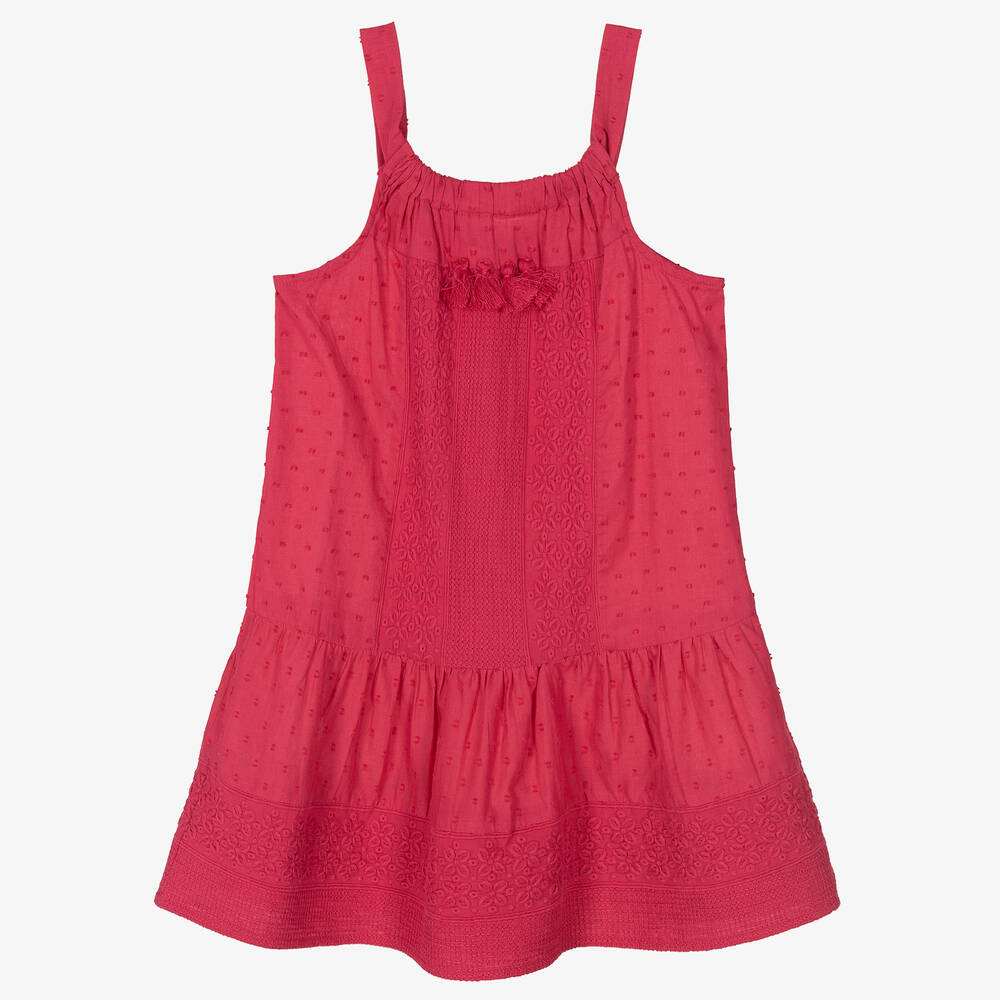 Mayoral - Girls Pink Embroidered Cotton Dress | Childrensalon