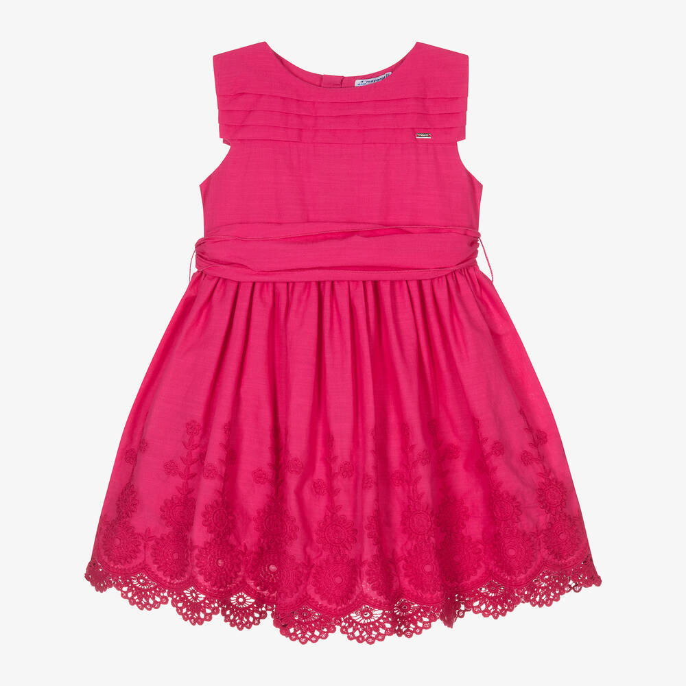 Mayoral-Girls Pink Embroidered Cotton Dress | Childrensalon Outlet