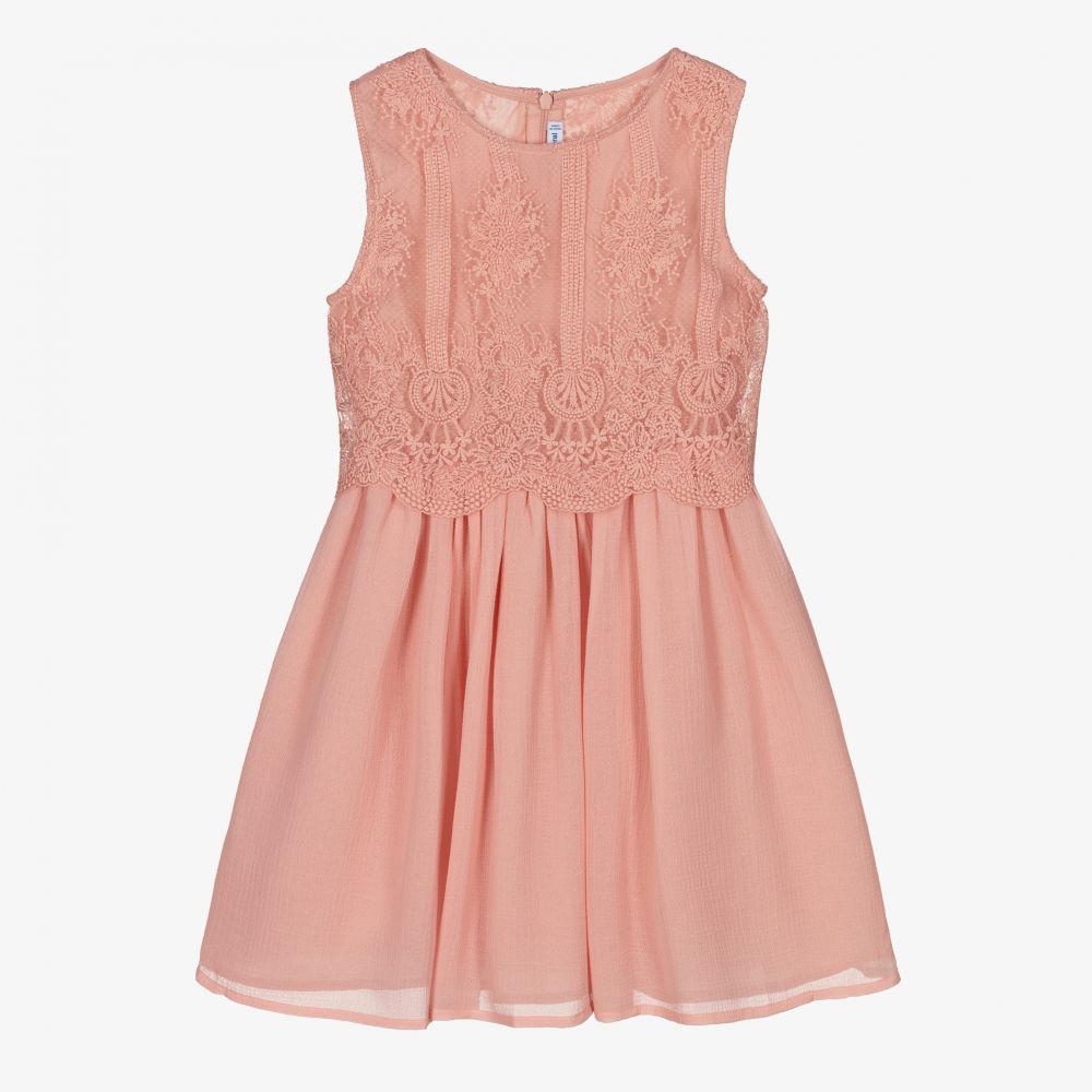 Mayoral - Розовое платье с вышивкой для девочек | Childrensalon