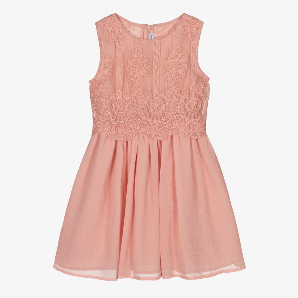 Mayoral - Girls Pink Embroidered Dress | Childrensalon