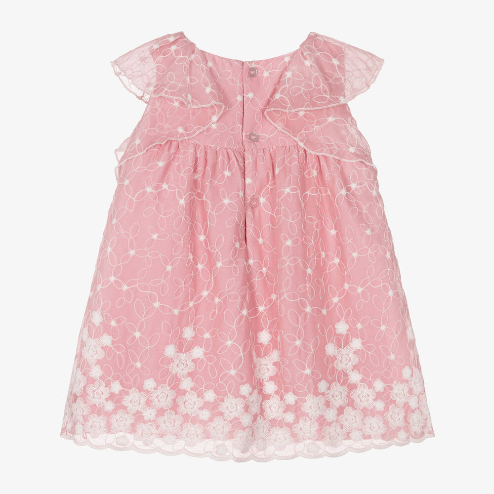 Mayoral-Girls Pink Embroidered Floral Chiffon Dress | Childrensalon Outlet
