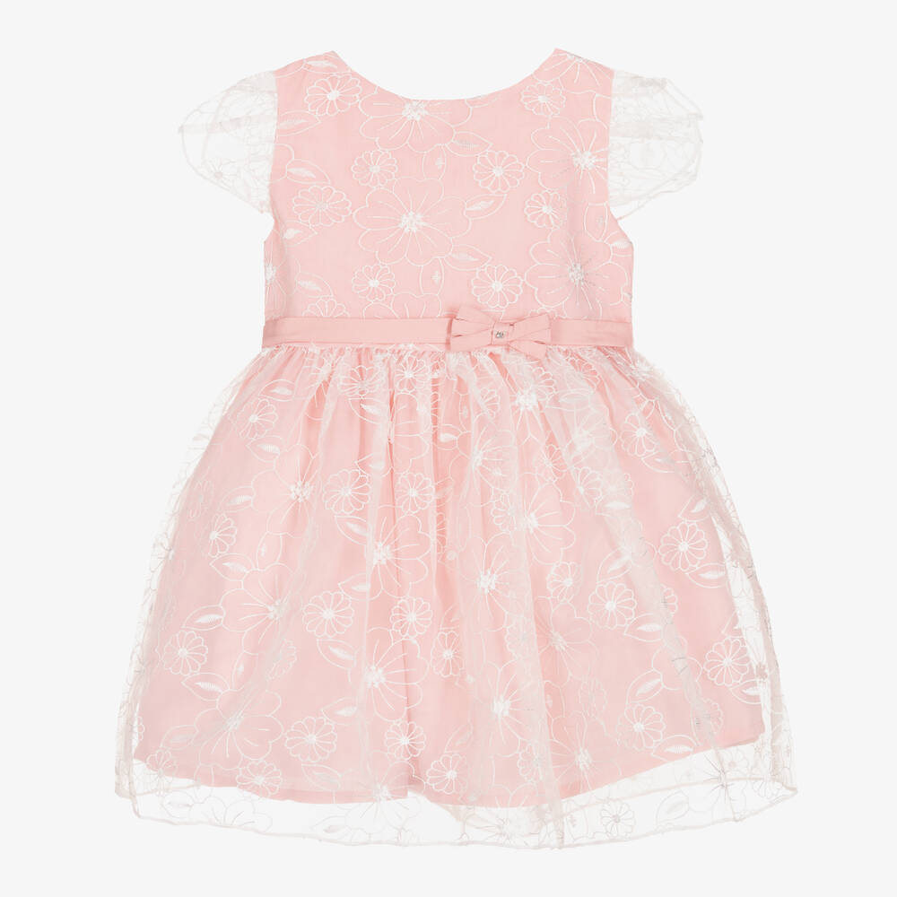 Mayoral - Robe rose brodée en organza à fleurs fille | Childrensalon